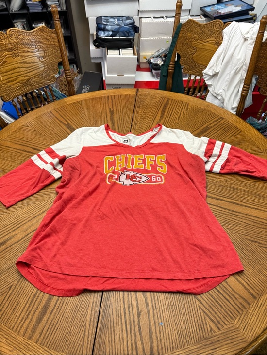NFL Tops - NFL Women's Kansas City Chiefs Red and White Raglan Long Sleeve Tee